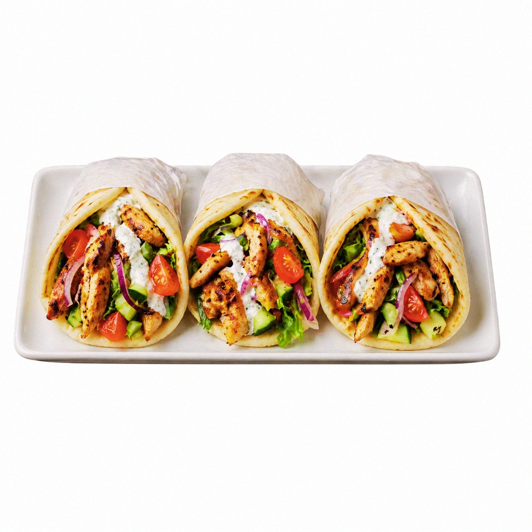 Halal chicken tikka gyro wrapped in pita at Murshad Halal